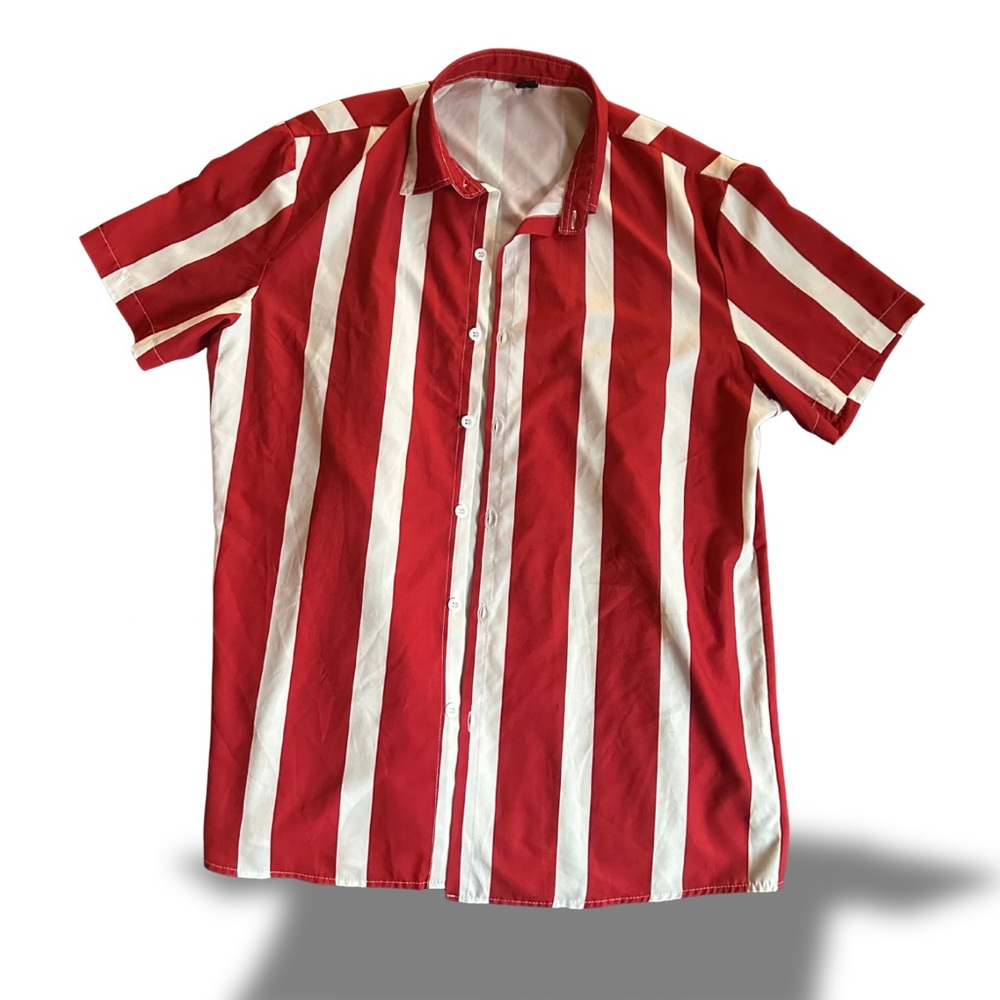 Red and White Striped Circus Ringleader Collared, Collar Shirt